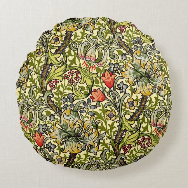 Morris Golden Lily Muster Cushis Rundes Kissen (Vorderseite)
