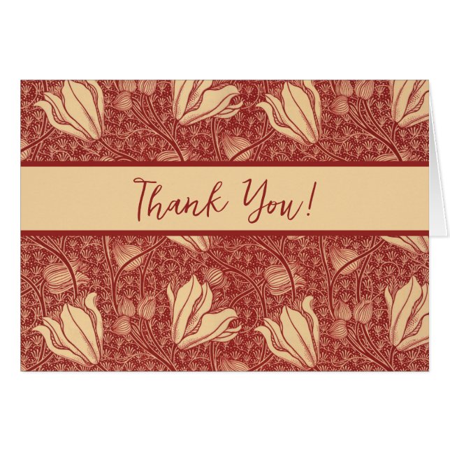 Morris Inspiriert Lily Blume Botanical Red Textile (Vorderseite (Horizontal))