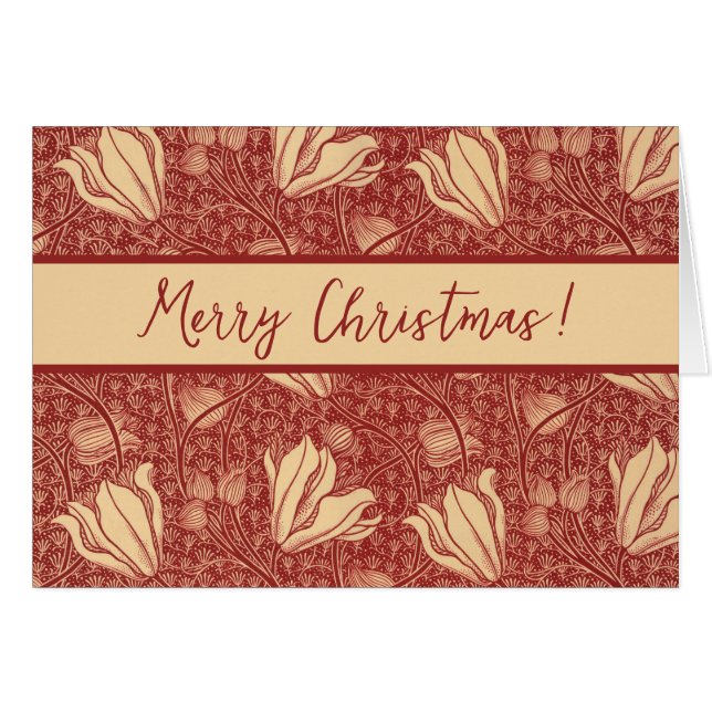 Morris Inspiriert Lily Blume Botanical Red Textile (Vorderseite (Horizontal))