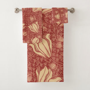 Morris Inspiriert Lily Blume Botanical Red Textile Badhandtuch Set