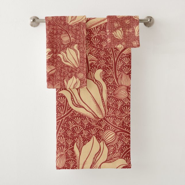 Morris Inspiriert Lily Blume Botanical Red Textile Badhandtuch Set (Insitu)
