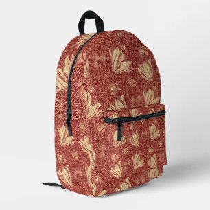 Morris Inspiriert Lily Blume Botanical Red Textile Bedruckter Rucksack