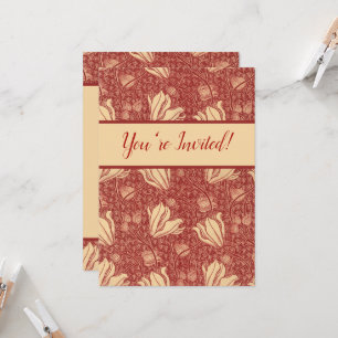 Morris Inspiriert Lily Blume Botanical Red Textile Einladung