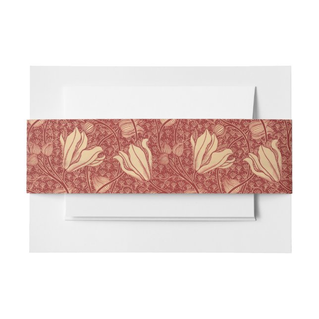 Morris Inspiriert Lily Blume Botanical Red Textile Einladungsbanderole (Vorderseite Beispiel)