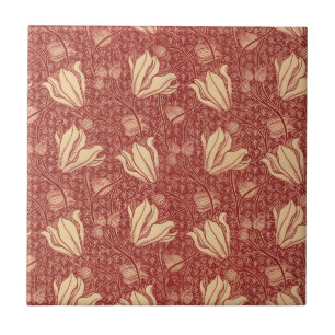 Morris Inspiriert Lily Blume Botanical Red Textile Fliese