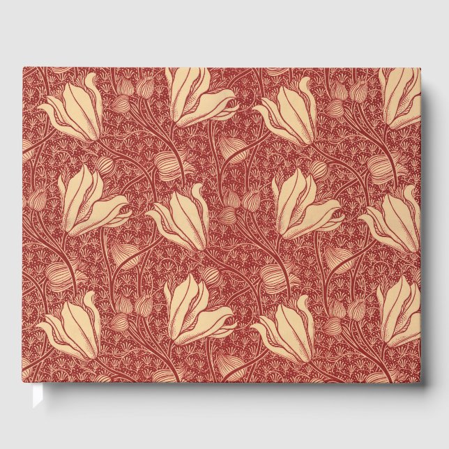 Morris Inspiriert Lily Blume Botanical Red Textile Gästebuch (Vorderseite)