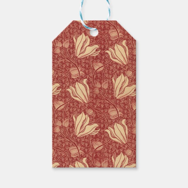 Morris Inspiriert Lily Blume Botanical Red Textile Geschenkanhänger (Vorderseite)