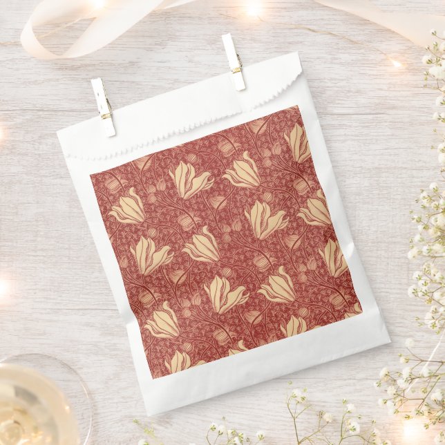 Morris Inspiriert Lily Blume Botanical Red Textile Geschenktütchen (Ausgeschnitten)