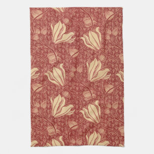 Morris Inspiriert Lily Blume Botanical Red Textile Geschirrtuch