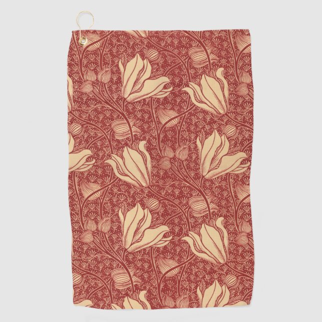 Morris Inspiriert Lily Blume Botanical Red Textile Golfhandtuch (Vorderseite)