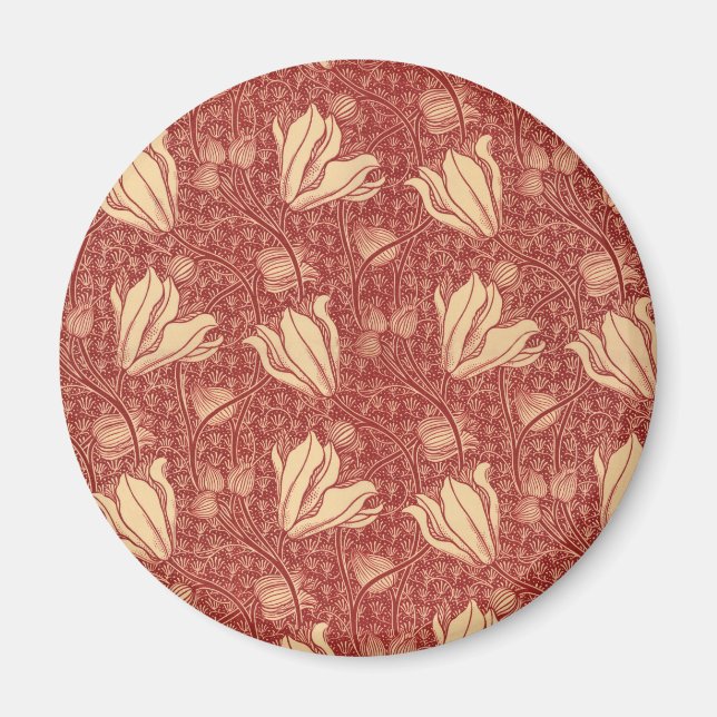 Morris Inspiriert Lily Blume Botanical Red Textile Magnet (Vorne)