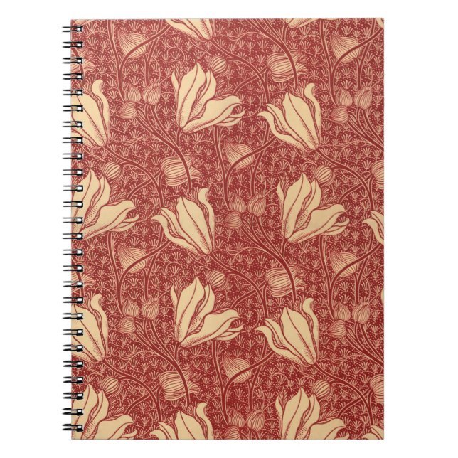 Morris Inspiriert Lily Blume Botanical Red Textile Notizblock (Vorderseite)