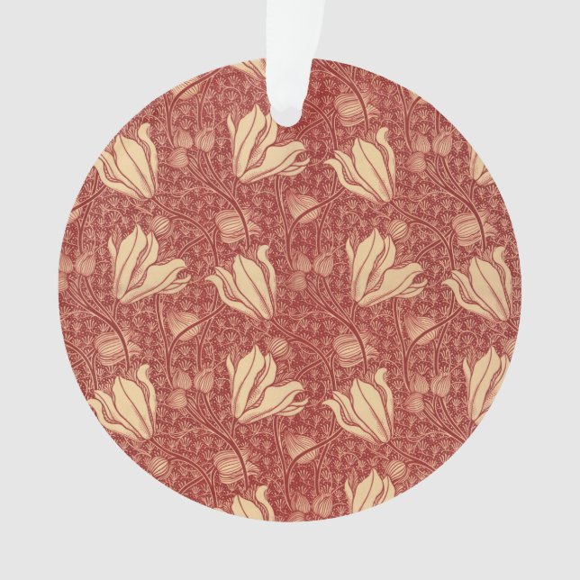 Morris Inspiriert Lily Blume Botanical Red Textile Ornament (Vorderseite)