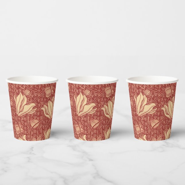 Morris Inspiriert Lily Blume Botanical Red Textile Pappbecher (Multi)