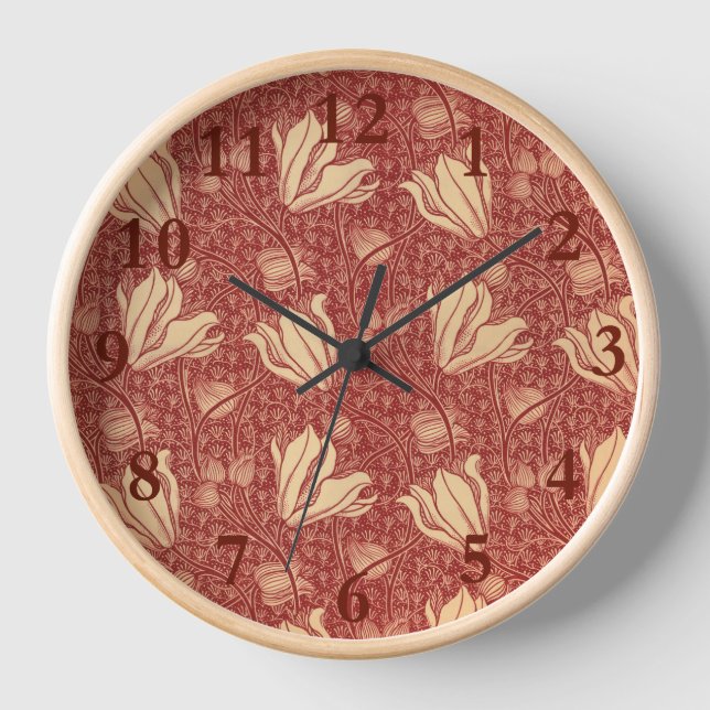 Morris Inspiriert Lily Blume Botanical Red Textile Uhr (Vorderseite)