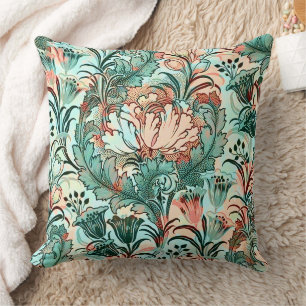 Morris Inspiriert Tulips, Peonies, Acanthus Green Kissen