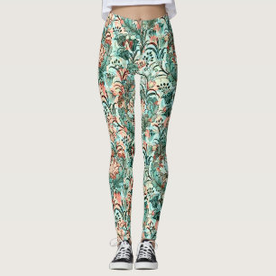 Morris Inspiriert Tulips, Peonies, Acanthus Green Leggings
