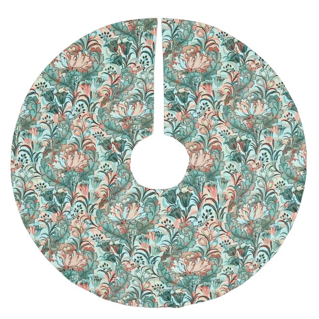 Morris Inspiriert Tulips, Peonies, Acanthus Green Polyester Weihnachtsbaumdecke (Vorderseite)