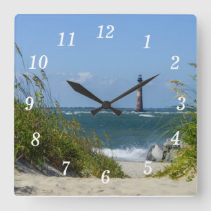 Morris Island Lighthouse Walkway Quadratische Wanduhr