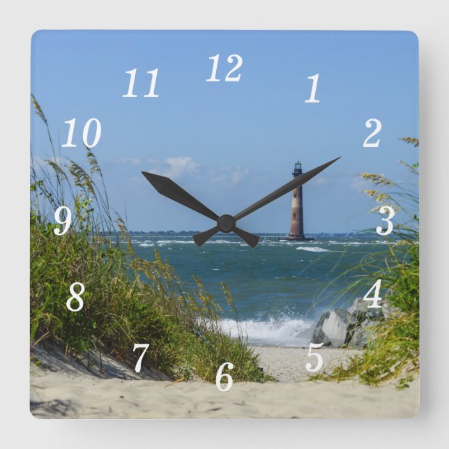 Morris Island Lighthouse Walkway Wall Clock Quadratische Wanduhr (Vorderseite)