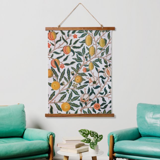 Morris Light Background Antikes Pomegrana Muster Wandteppich Mit Holzrahmen (Wohnzimmer)