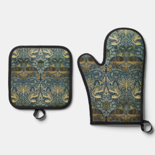 Morris - Muster für Vintage Peacock- und Dragon-Bl Ofenhandschuh & Topflappen-Set