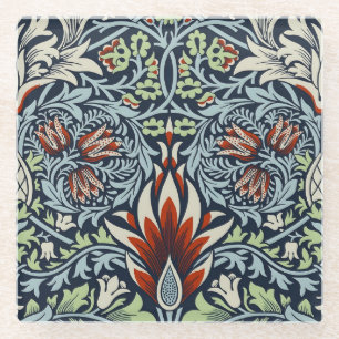 Morris Navy Blau Schlangenkopf-Blumenmuster-Tapete Glasuntersetzer
