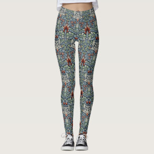Morris Navy Blau Schlangenkopf-Blumenmuster-Tapete Leggings