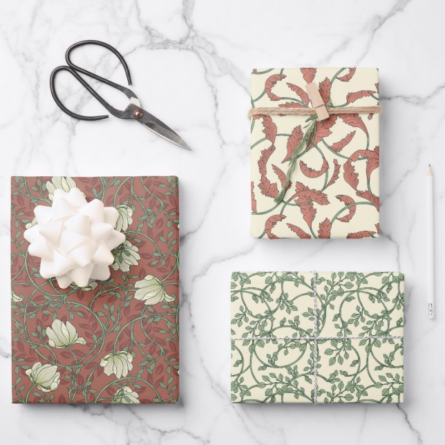 Morris Park Kupfer und grüne Blumenmaske Geschenkpapier Set (Vorderseite)