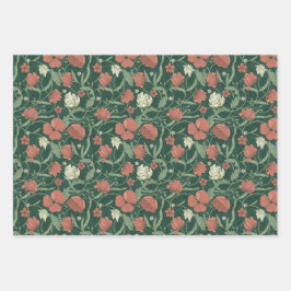 Morris Park Rot und grüne Blumendemasse Geschenkpapier Set