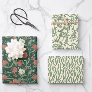 Morris Park Rot und grüne Blumendemasse Geschenkpapier Set