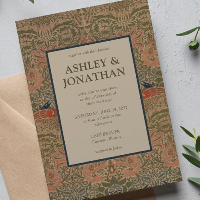 Morris Peacock & Dragon Pattern Wedding Einladung (Von Creator hochgeladen)