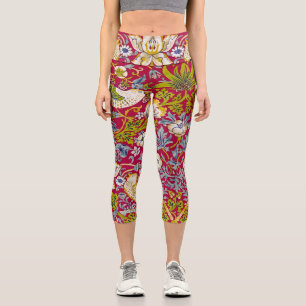 Morris Red Background Strawberry Diief Pattern Capri Leggings