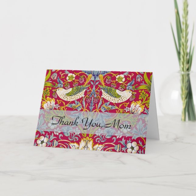 Morris Red Background Strawberry Diief Pattern Dankeskarte (Vorderseite)
