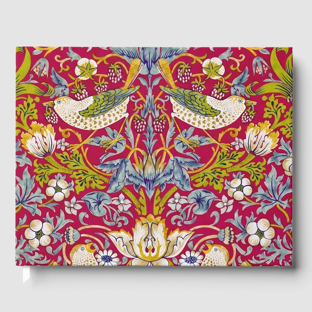 Morris Red Background Strawberry Diief Pattern Gästebuch (Vorderseite)