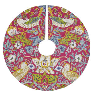 Morris Roter Hintergrund Strawberry Thief Muster Polyester Weihnachtsbaumdecke