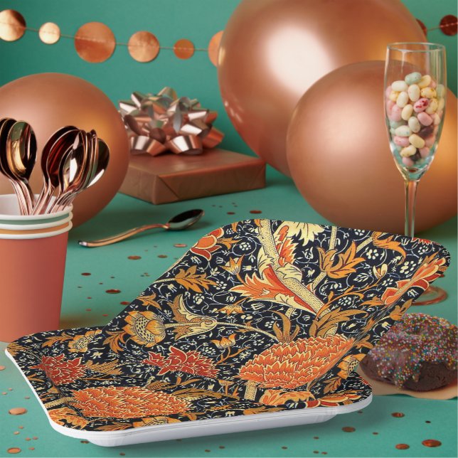 Morris - rotes, buntes Blumenmuster Papierplatte Pappteller (Multi)