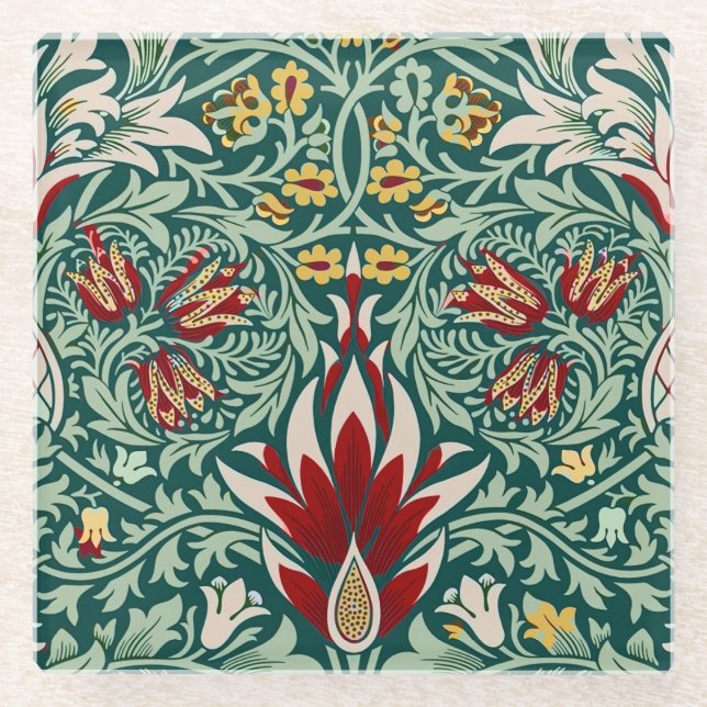 Morris Snakeshead Floral Classic Botanical Green Glasuntersetzer (Vorderseite)