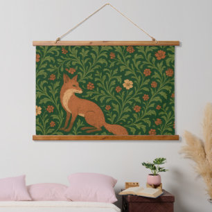 Morris Stil Fuchs Wald Cottagecore Seidenpapier Wandteppich Mit Holzrahmen