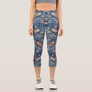 Morris Strawberry Thief Classic Indigo Blau Fein Capri Leggings