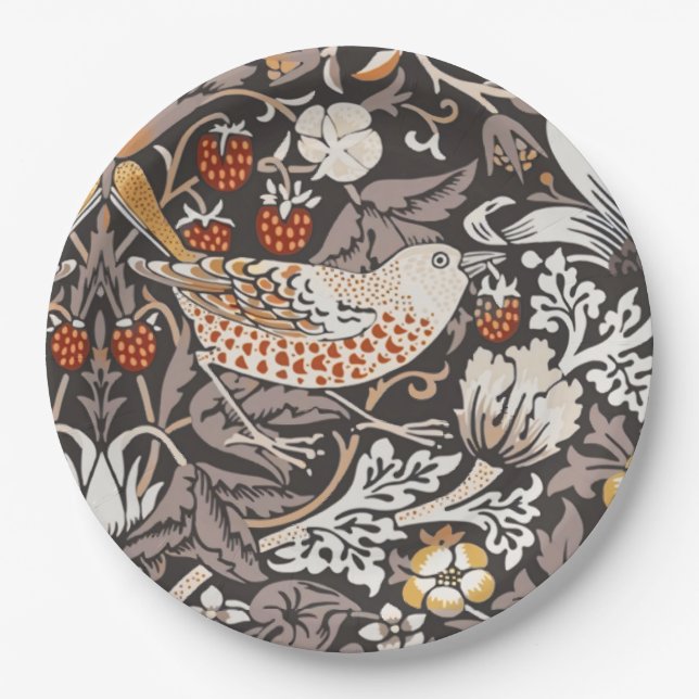 Morris Strawberry Thief Close-up Earth Tones Pappteller (Vorderseite)