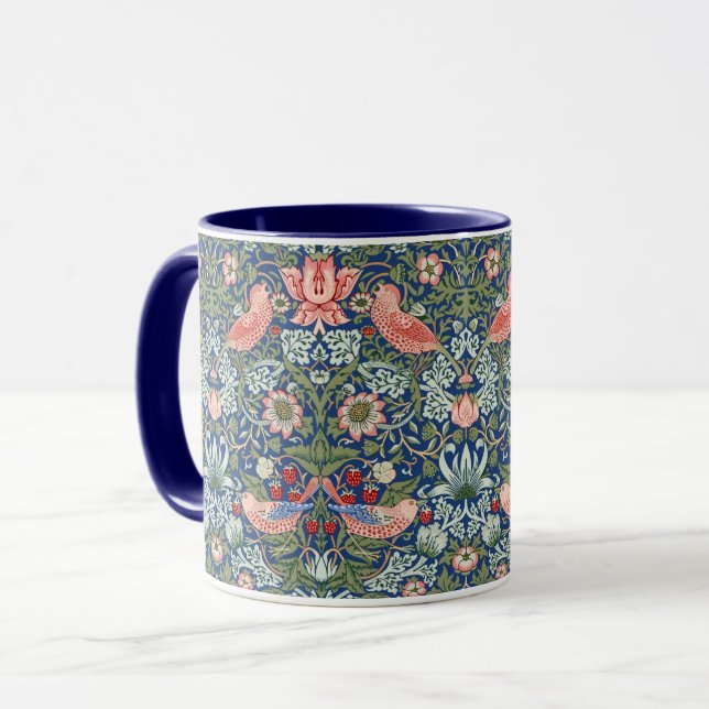 Morris Strawberry Thief Floral Pattern Blue Green Tasse (Vorderseite Links)