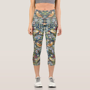 Morris Strawberry Thief Gelb Elfenbein Schieferbla Capri Leggings