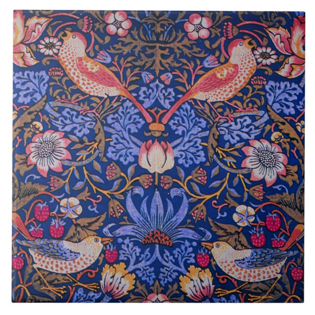 Morris Strawberry Thief Lavendel Purpur-Rosen-Kuns Fliese (Vorderseite)