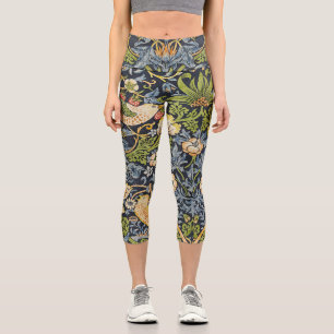 Morris Strawberry Thief Navy Blau Vintage Fine Art Capri Leggings