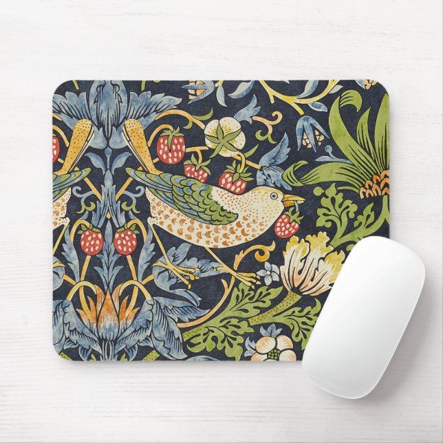 Morris Strawberry Thief Navy Blau Vintage Fine Art Mousepad (Mit Mouse)
