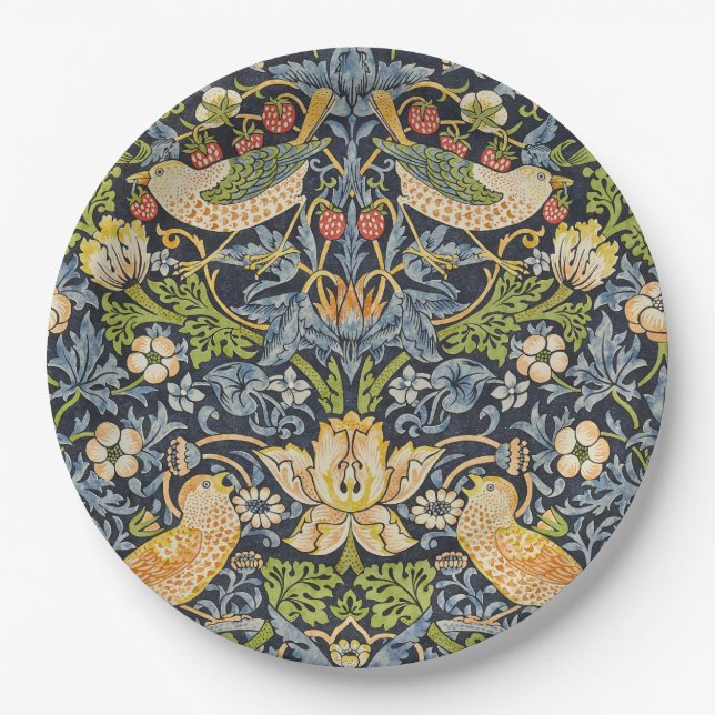 Morris Strawberry Thief Navy Blau Vintage Fine Art Pappteller (Vorderseite)