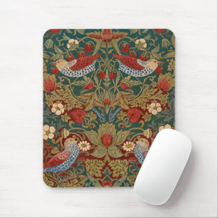 Morris Strawberry Thief Türkis Grün Rot Florale Ku Mousepad