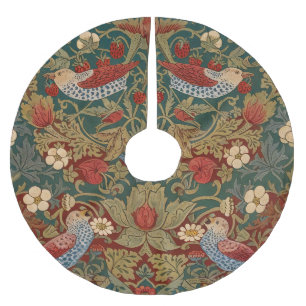 Morris Strawberry Thief Türkis Grün Rot Florale Ku Polyester Weihnachtsbaumdecke