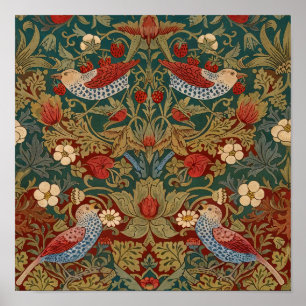 Morris Strawberry Thief Türkis Grün Rot Florale Ku Poster